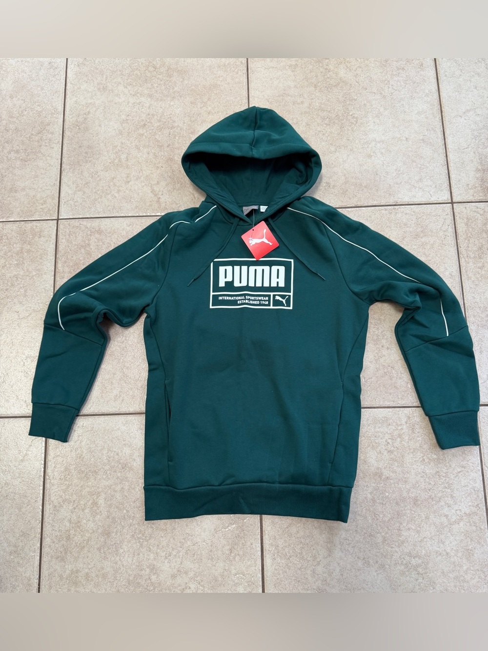 Puma Dark Green Logo Hooded Sweatshirt, size S. New